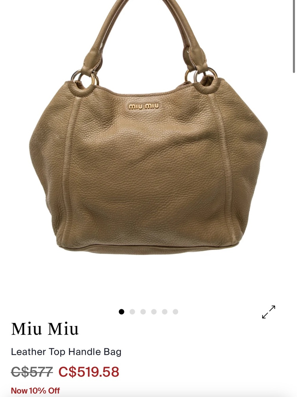 Miu Miu Olive Taupe Pebbled Leather Top Handle Tote